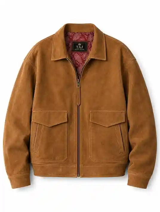 Tan suede jacket with dropped shoulders