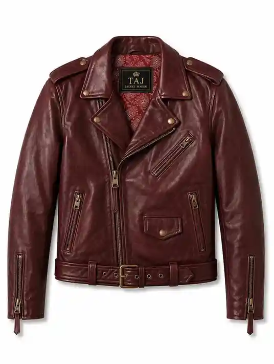 Oxblood leather biker jacket, classic cut