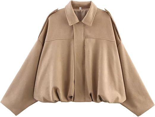 Tan suede oversized jacket with dropped shoulders