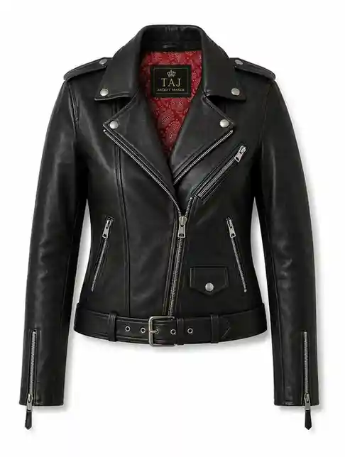Women's black leather moto jacket