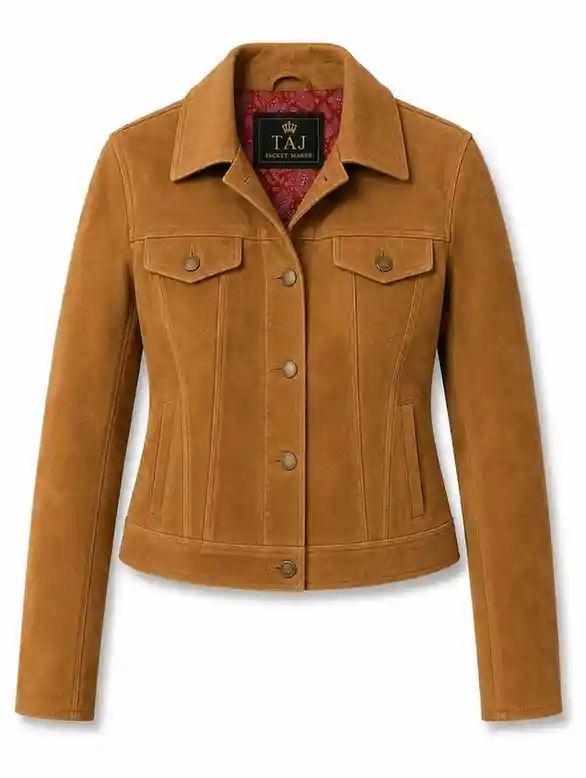 Camel suede jacket, women's tailored fit