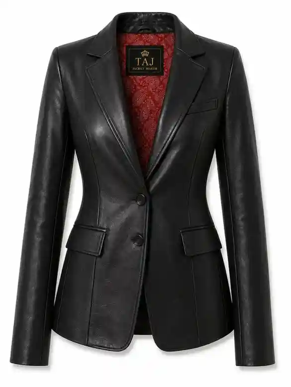 Women's black leather blazer jacket