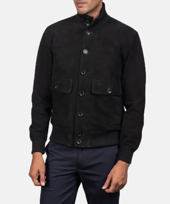 Eaton Black Suede Bomber Jacket for men