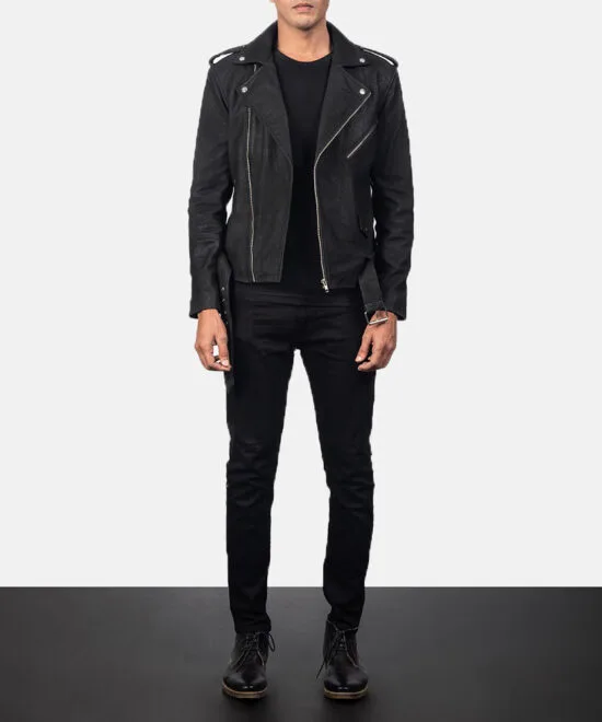 Men's Allaric Alley Distressed Black Leather Biker Jacket