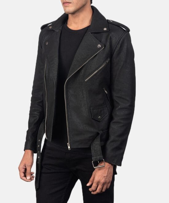 Men's Allaric Alley Distressed Black Leather Biker Jacket