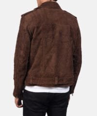 Mocha Suede Leather Biker Jacket with Notch Collar and Zippered Cuffs