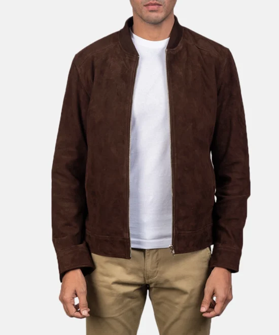 Men's Blain Mocha Suede Bomber Jacket Full Length