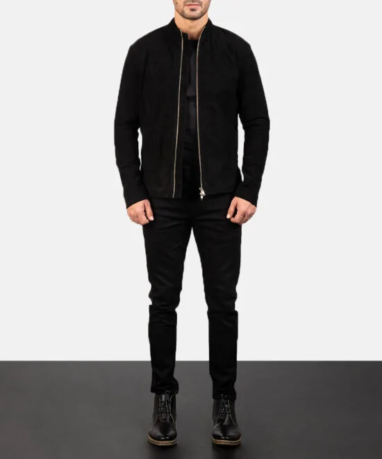 Men's Charcoal Black Suede Biker Jacket