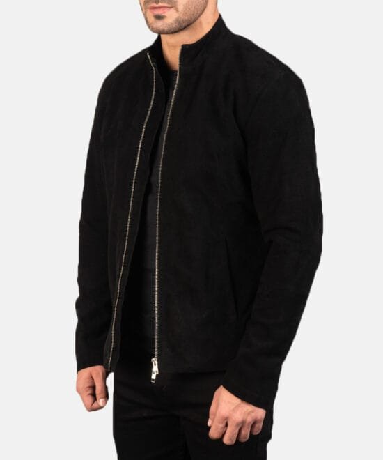 Men's Charcoal Black Suede Biker Jacket