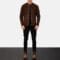 Charcoal Mocha Suede Biker Jacket with Mandarin Collar and Zippered Cuffs