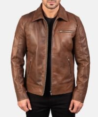 Men's Lavendard Brown Leather Biker Jacket