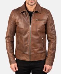 Men's Lavendard Brown Leather Biker Jacket