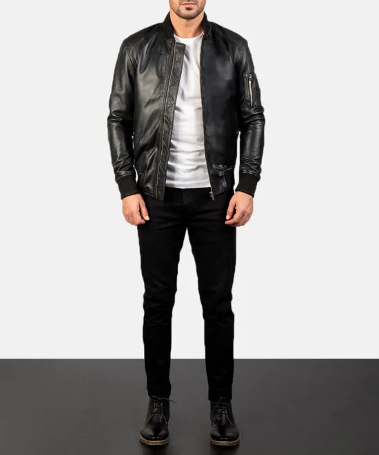 Men's Sven Black Leather Bomber Jacket