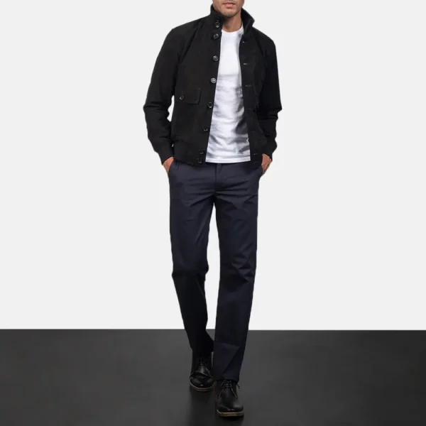 Eaton Black Suede Bomber Jacket for men