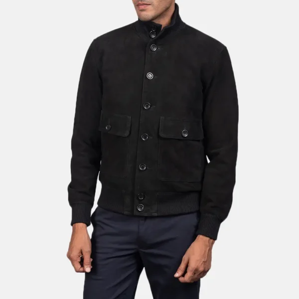 Eaton Black Suede Bomber Jacket for men