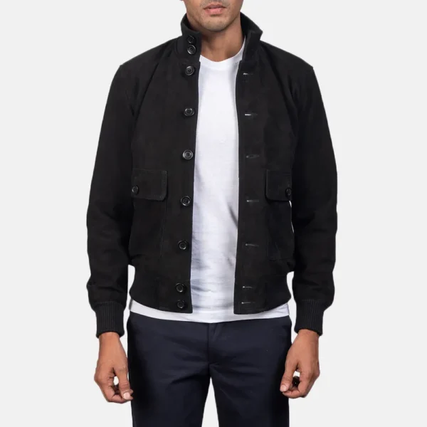Eaton Black Suede Bomber Jacket for men
