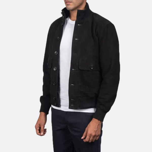 Eaton Black Suede Bomber Jacket for men