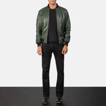 Mens Shane Green Leather Bomber Jacket