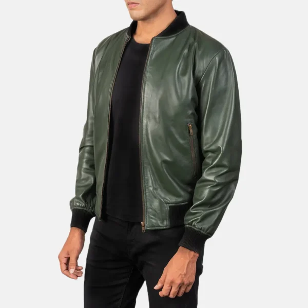Mens Shane Green Leather Bomber Jacket