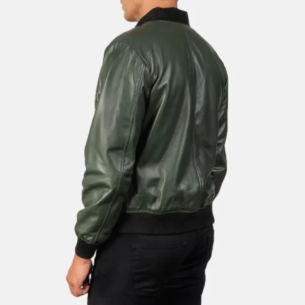 Mens Shane Green Leather Bomber Jacket