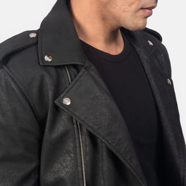 Men's Allaric Alley Distressed Black Leather Biker Jacket