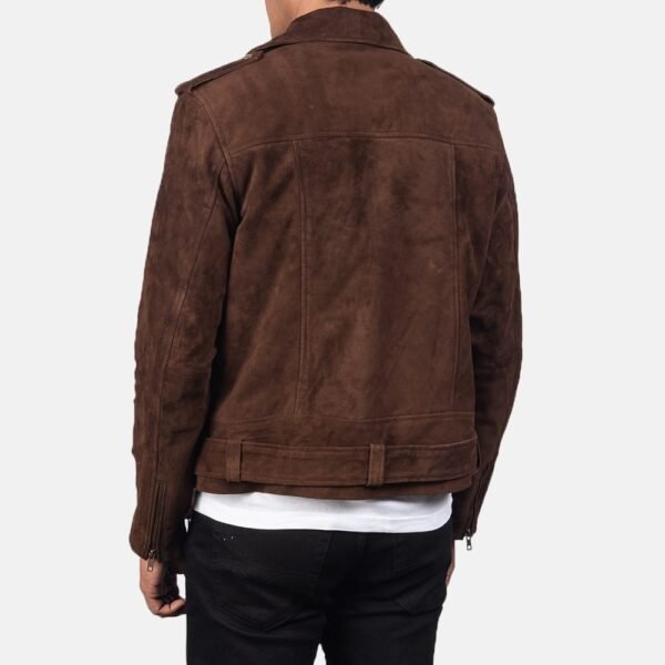 Mocha Suede Leather Biker Jacket with Notch Collar and Zippered Cuffs