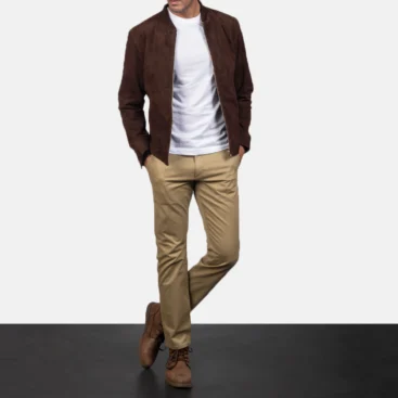 Men's Blain Mocha Suede Bomber Jacket Full Length