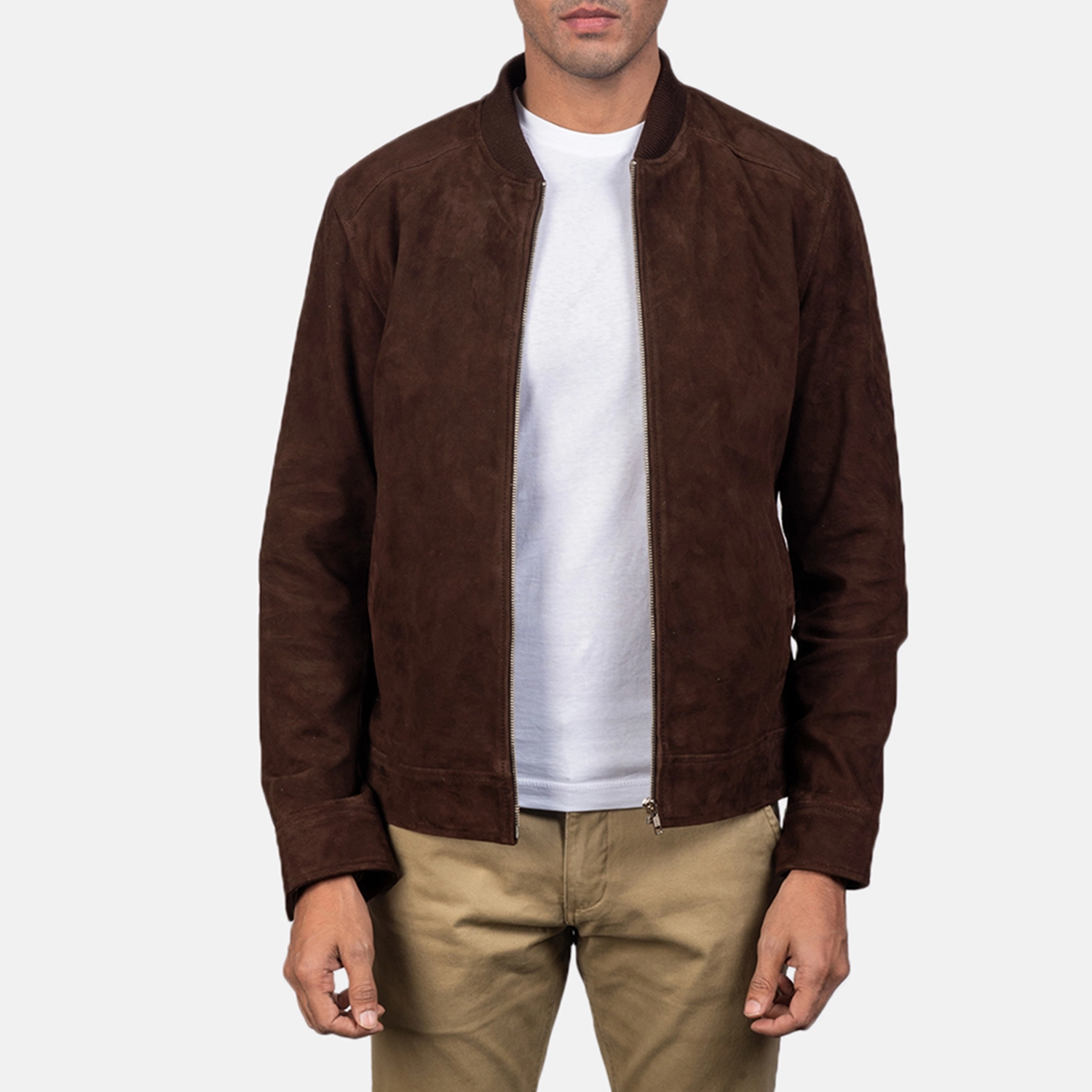 Men's Blain Mocha Suede Bomber Jacket Full Length