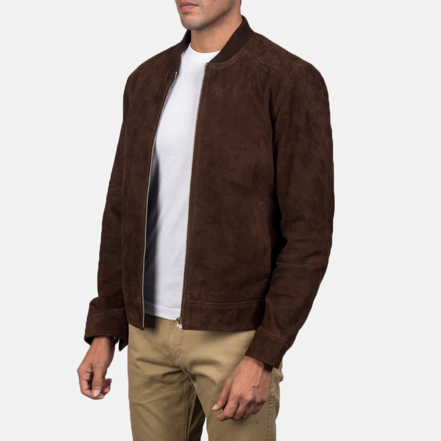 Men's Blain Mocha Suede Bomber Jacket Full Length