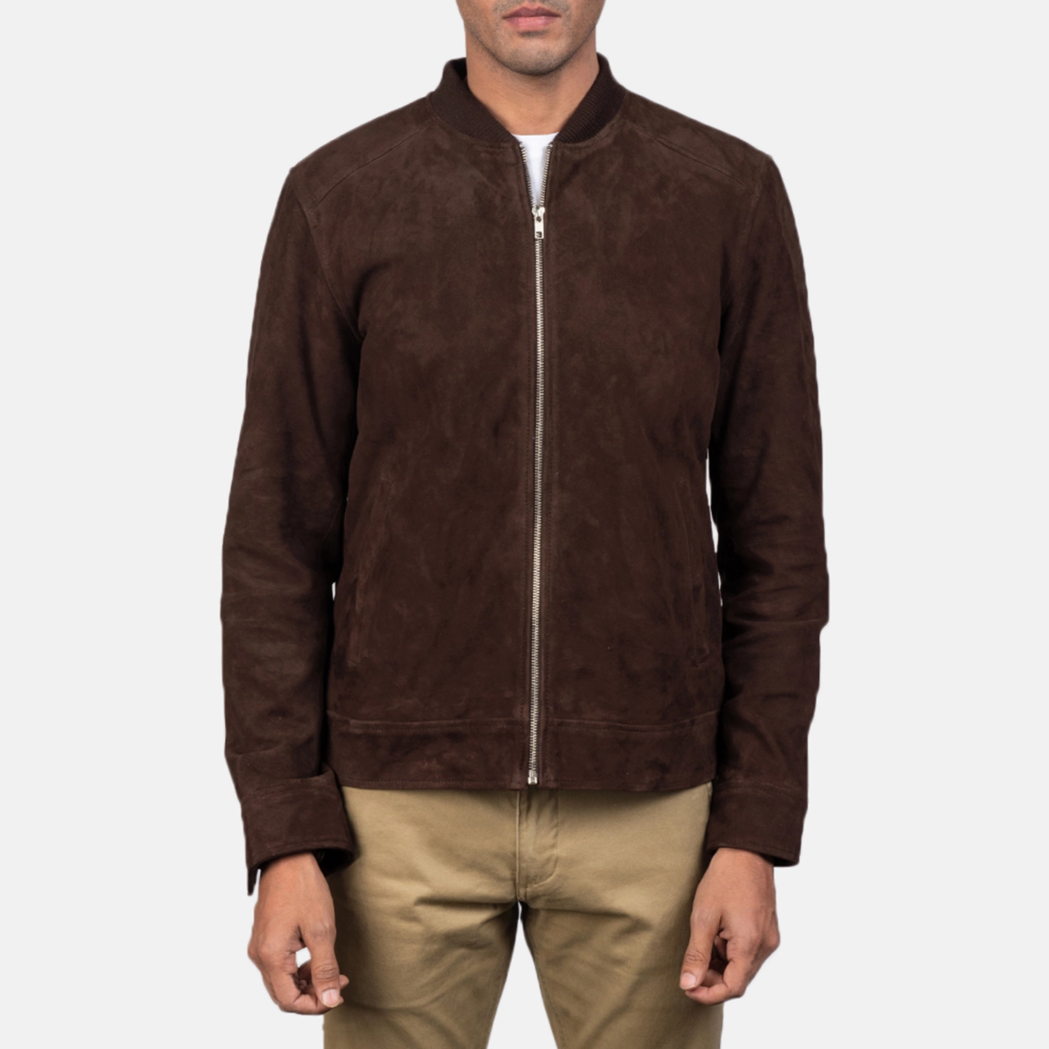 Men's Blain Mocha Suede Bomber Jacket Full Length