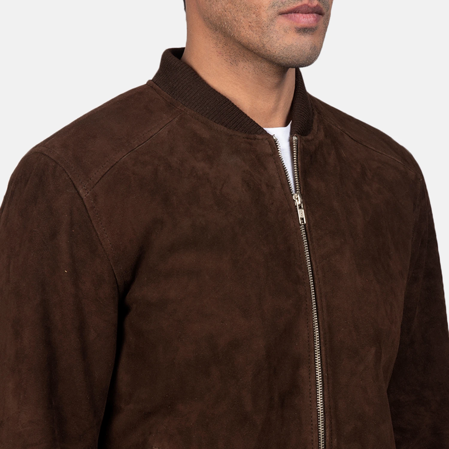 Men's Blain Mocha Suede Bomber Jacket Full Length