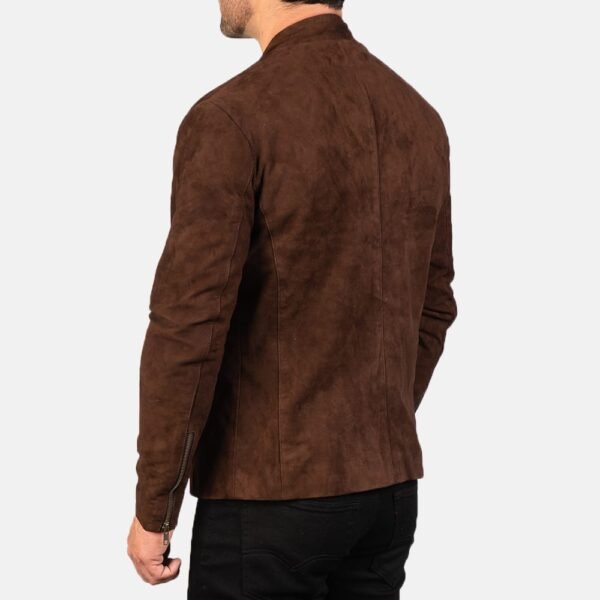 Charcoal Mocha Suede Biker Jacket with Mandarin Collar and Zippered Cuffs