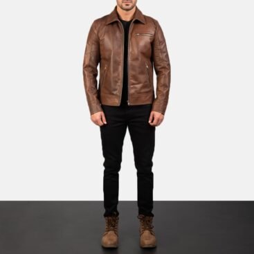 Men's Lavendard Brown Leather Biker Jacket