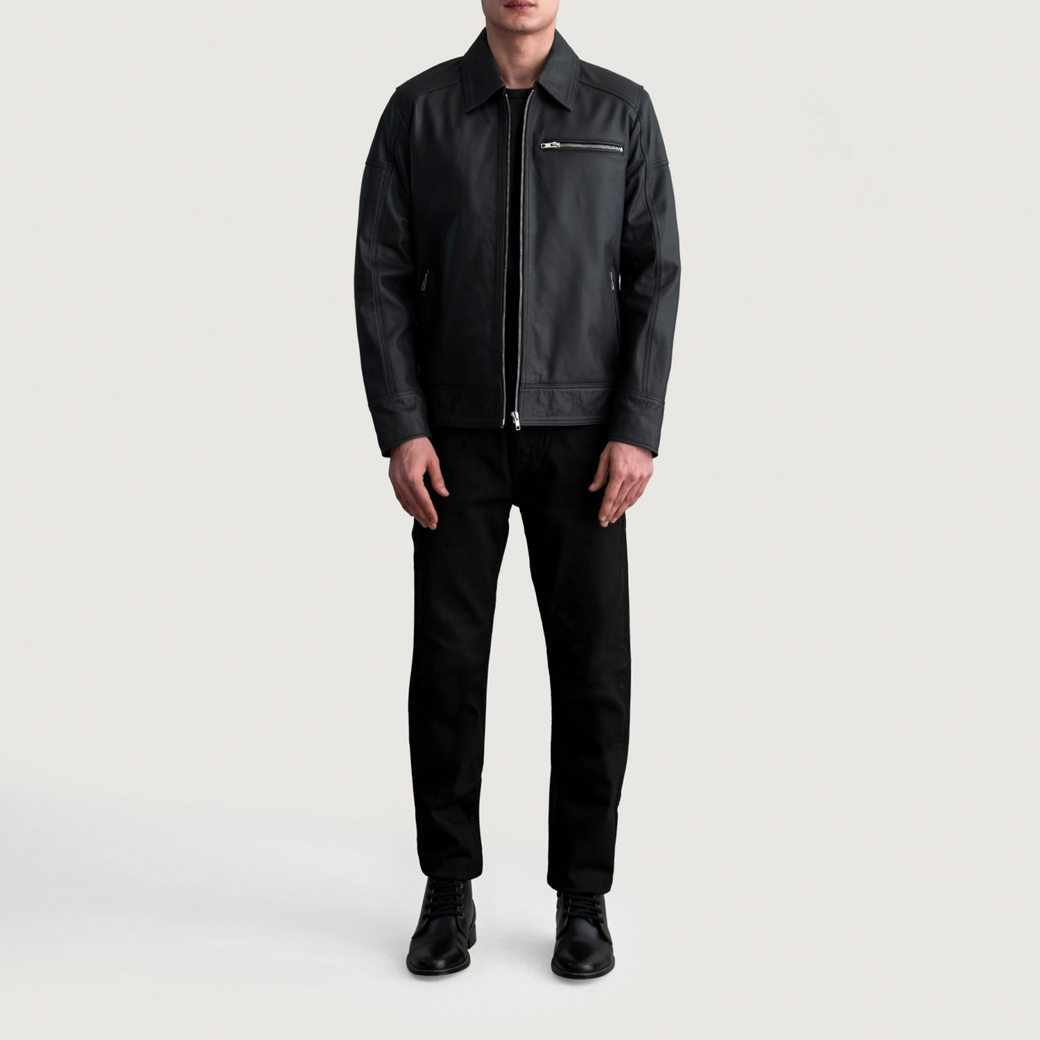 Men's Lavendard Matte Black Leather Biker Jacket Full Length