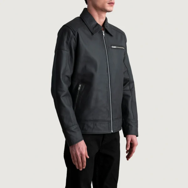 Men's Lavendard Matte Black Leather Biker Jacket Full Length