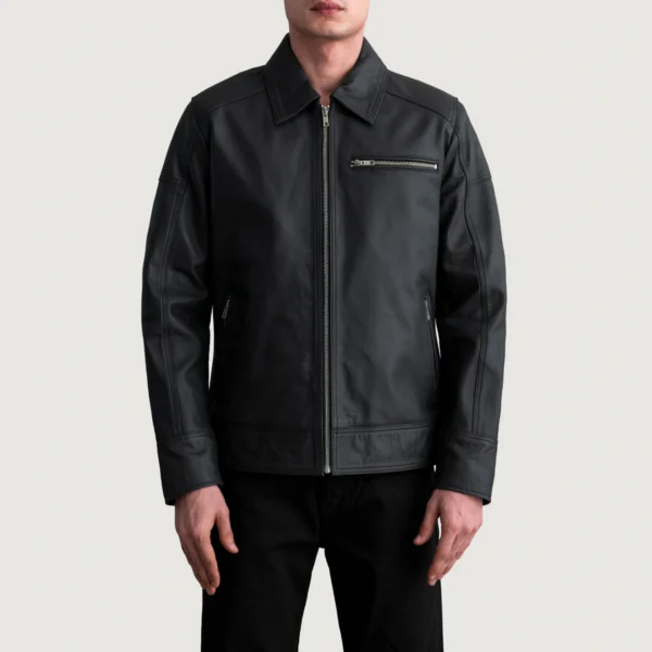 Men's Lavendard Matte Black Leather Biker Jacket Full Length