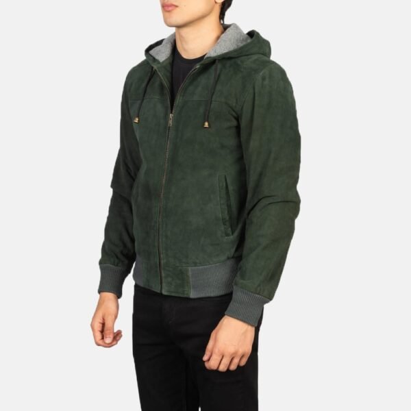 Men's+Nintenzo+Green+Hooded+Suede+Jacket+Full+Length