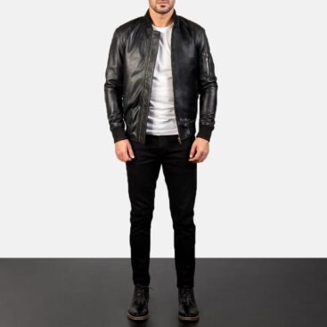 Men's Sven Black Leather Bomber Jacket
