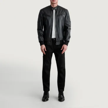 Men's Sven Black Leather Bomber Jacket Full Length