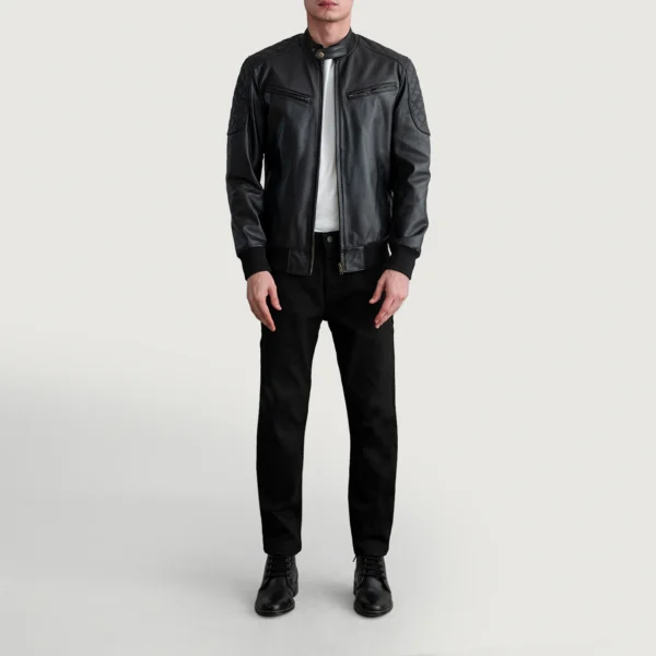 Men's Sven Black Leather Bomber Jacket Full Length