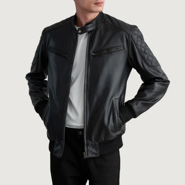 Men's Sven Black Leather Bomber Jacket Full Length
