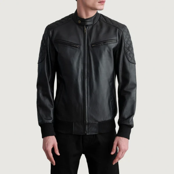 Men's Sven Black Leather Bomber Jacket Full Length