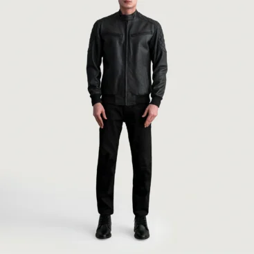 Men's Sven Tumbled Black Leather Bomber Jacket Full Length