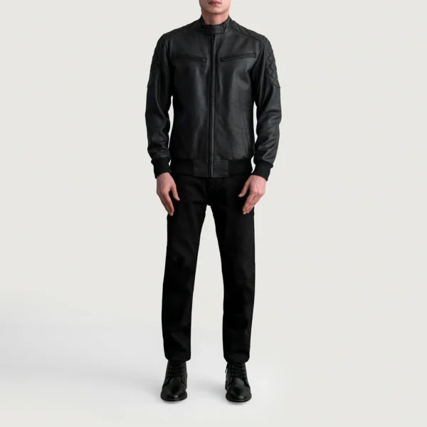 Men's Sven Tumbled Black Leather Bomber Jacket Full Length