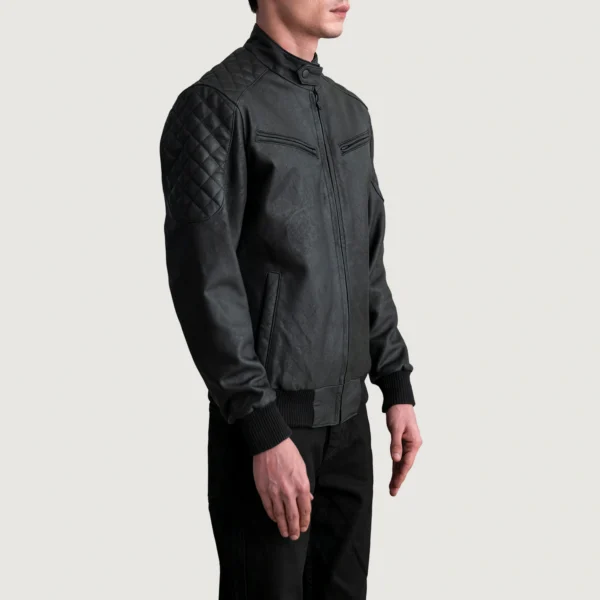 Men's Sven Tumbled Black Leather Bomber Jacket Full Length