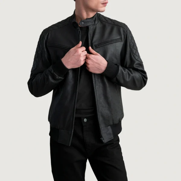 Men's Sven Tumbled Black Leather Bomber Jacket Full Length