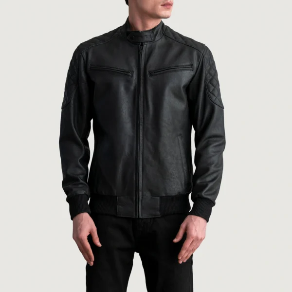 Men's Sven Tumbled Black Leather Bomber Jacket Full Length