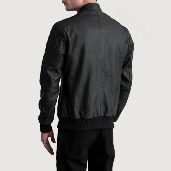Men's Sven Tumbled Black Leather Bomber Jacket Full Length