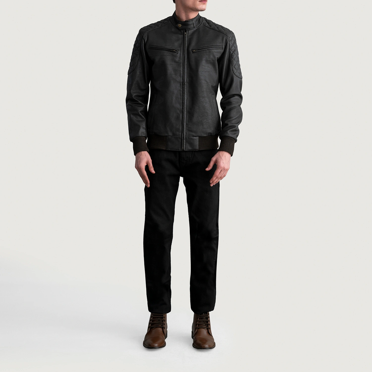 Men's Sven Tumbled Brown Leather Bomber Jacket Full Length