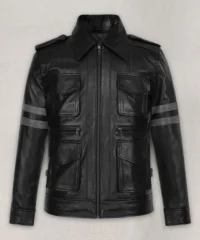 Leon Kennedy Cosplay Leather Jacket with Reflective Stripes